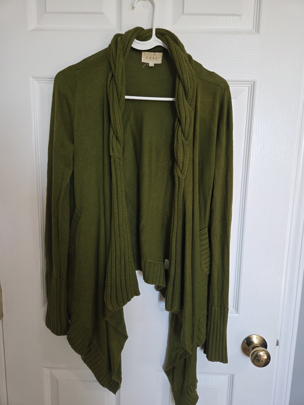 Anthropologie SHAE Olive Green Draped Open-Front Women’s Cardigan Sweater